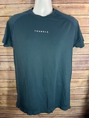 YoungLA Blue Activewear Stretch Shirt Mens Size Medium Slim Fit Gym Tee